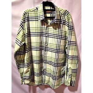 Enzo Long Sleeve 100% Cotton Lime Black Plaid Button Down Shirt Size XL